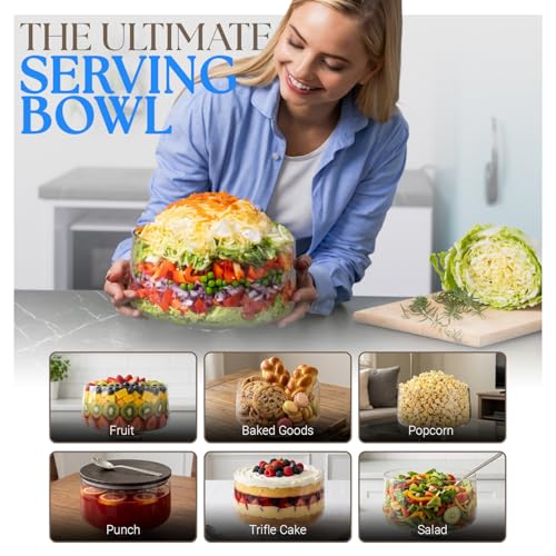 Elomere Trifle Bowl with Lid, 3Q (100oz) - Bamboo Wood Lid - Trifle Glass, Glass Salad Bowl, Trifle Bowl with Pedestal - Dish for Layered Desserts, Fruits, Salads, (90oz) by Elomere - Image 5