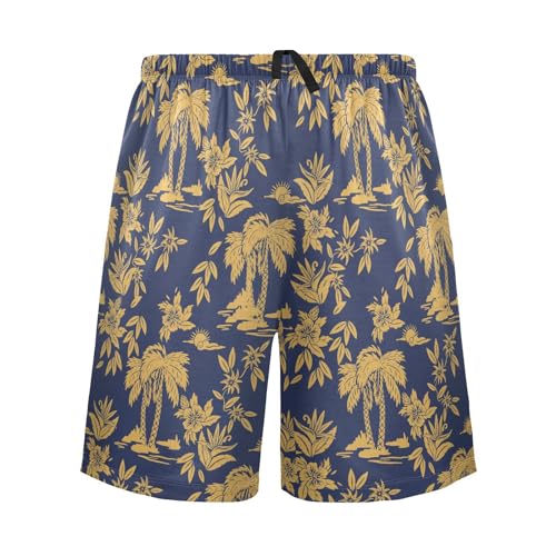 Laprad Men's Pajama Shorts Hawaii Tropical Palm Tree Lounge Sleep Shorts Soft Pajamas Bottoms with Pockets & Drawstring2