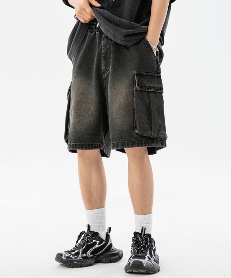 POHADON Men's Y2K Baggy Jean Shorts Denim Jorts Elastic Waist Casual Loose Fit Lightweight Summer Streetwear Grunge Clothes - Image 5