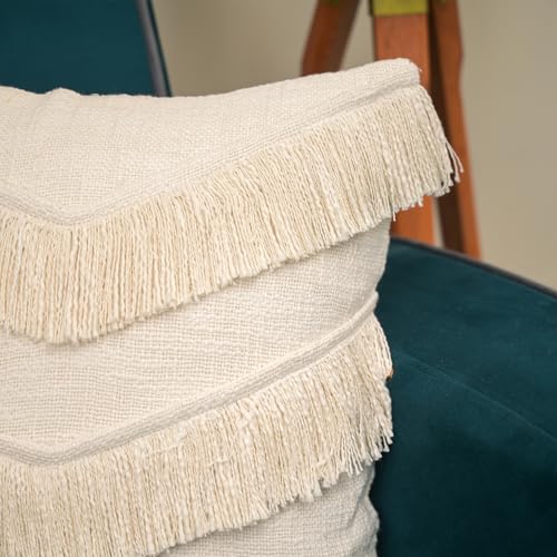 Image of Cotton Cushion Covers 16 inch x 16 inch | Boho Shaggy Square Decorative Cushion Cover for Bedroom | Hand Made Boho Throw Pillow Cover for Sofa (Set of 1, 16 * 16)