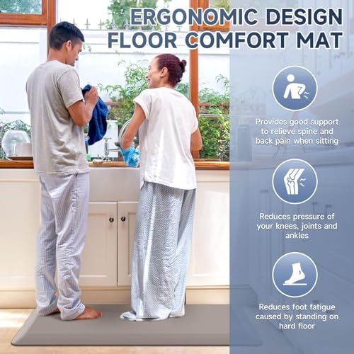 Image of 4 /5 Inch Thick Kitchen Mat Anti Fatigue Mat Kitchen Rugs Kitchen Decor Non-Slip, Stain & Water Resistant, Kitchen Mats Desk Mat for Kitchen, Office, Workshop, Khaki, 17'' x 60''