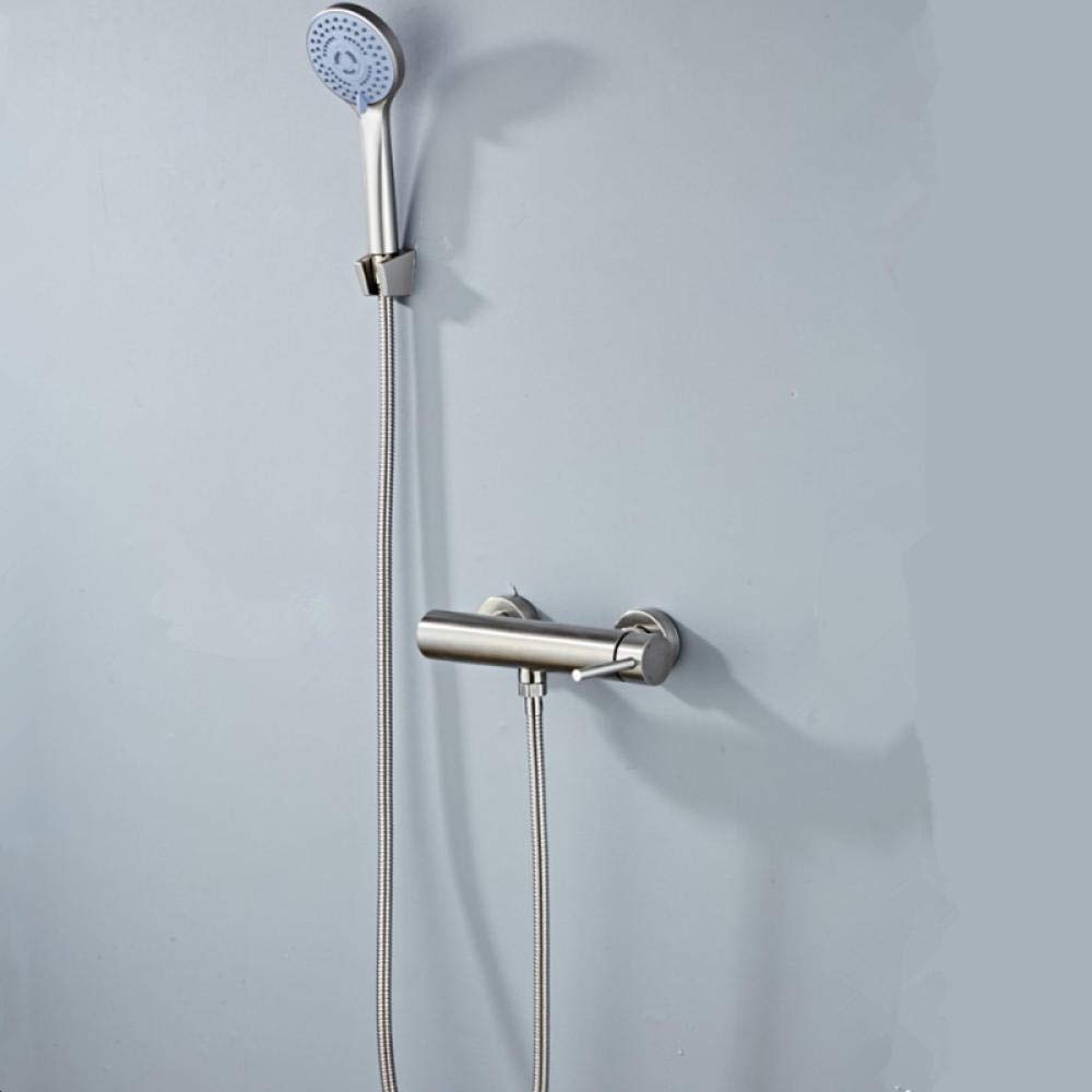 Mitigeur de salle de bain en acier inox avec robinet mural froid et pomme de douche