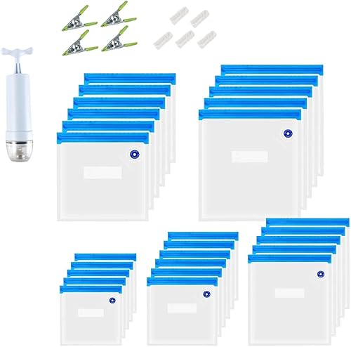 Paquete de 25 bolsas Sous Vide para selladora al vacío, bolsas de almacenamiento con cremallera al vacío para alimentos, 5 tamaños, bolsas de