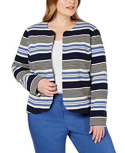 Anne Klein Plus Size Striped Tulip Jacket Rainshadow/White Combo 20W
