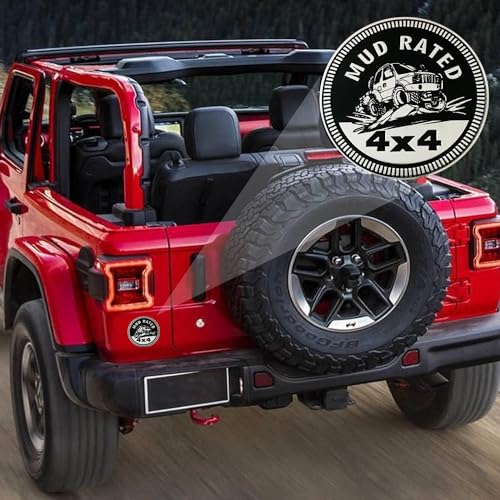 Image of 4Pcs MUD Badge Rated Metal Car Badges - 3D Round Emblem Decals for Jeep Wrangler Vehicles, Trucks SUV