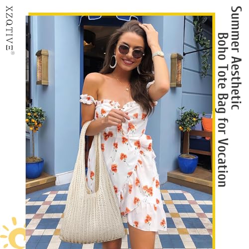 Bolso tote tejido para mujer para playa y verano miniatura 4