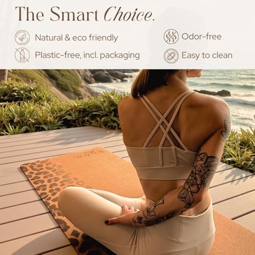 Boho Flow Aesthetic Cork Yoga Mat – Stylish Leopard Design on Quality Portuguese Cork 72” x 26” with 5mm Solid Tree Rubber Base for Comfort & Stability – Non Slip Grip, Odor Free and Non Toxic – Includes Carry Strap by Boho Flow - Used condition - Image 7