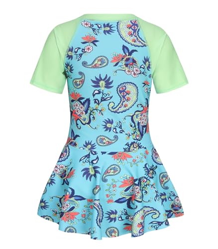 Image of Girls One Piece Swimsuits Short Sleeve Swim Dress for Girls Hawaiian Skirted Bathing Suit Summer Swimwear 3-16 Years
