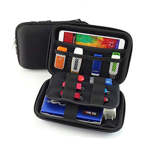 GHKJOK Large Size Carrying Case for Portable Hard Drive USB Disk Power Bank Data Cables Gaming Console Mini Projector Sports Camera EVA Travel Organizer Shockproof Hard Shell Multi-Purpose Black