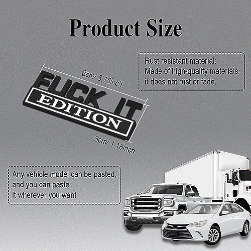 Image of Fuck IT Edition Emblem, Car Exterior Emblems Badge 3D Sticker Decal, Fuck-IT Edition Emblem 3D Fender Badge Decal, 3D Fender Badge Decal Car Truck Replacement, Fit for All Cars (Black White 1)