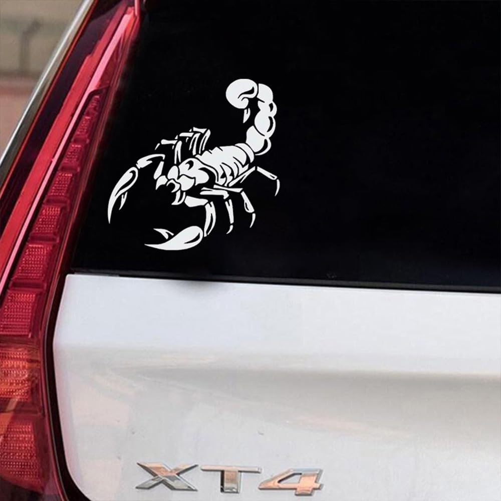 Juego de 2 pegatinas de vinilo de Escorpión, 14 x 14 cm, para moto, coche, casco, emblema tribal impermeable, #AZ13 (blanco) - 4