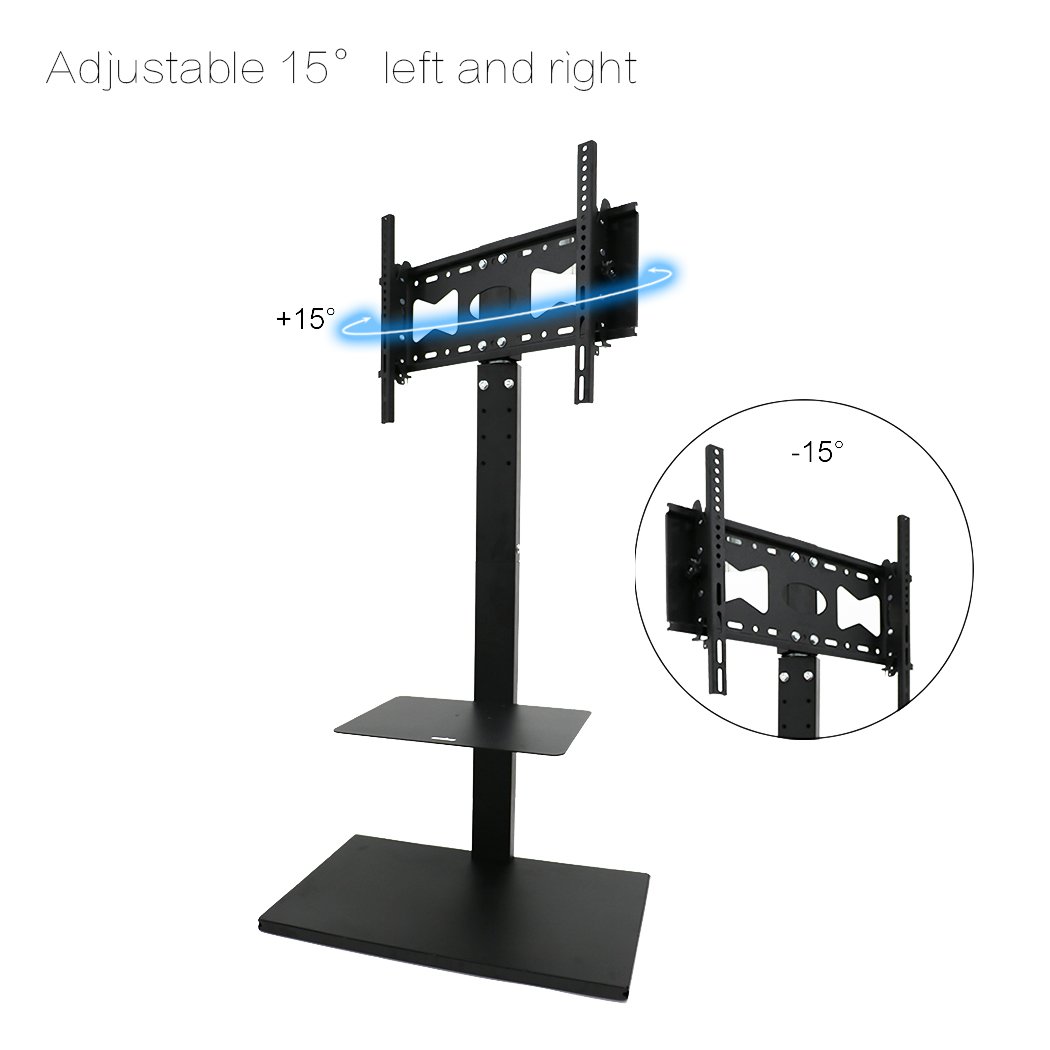 unho Soporte TV Pie, Soporte para TV de Suelo 32"-65" Inclinable y Giratorio de 15˚ Altura Ajustable con 2 Estantes de Metal para Pantalla LED LCD Plasma Carga Máx 30kg VESA 600x400