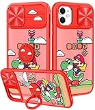 Joyleop (2in1 for iPhone 11 Case Cartoon Cute Maliao for Girls Pretty Women Teen Kids Girly Phone Covers Red Pattern Design with Slide Camera Cover+Ring Holder for Apple 11 6.1”