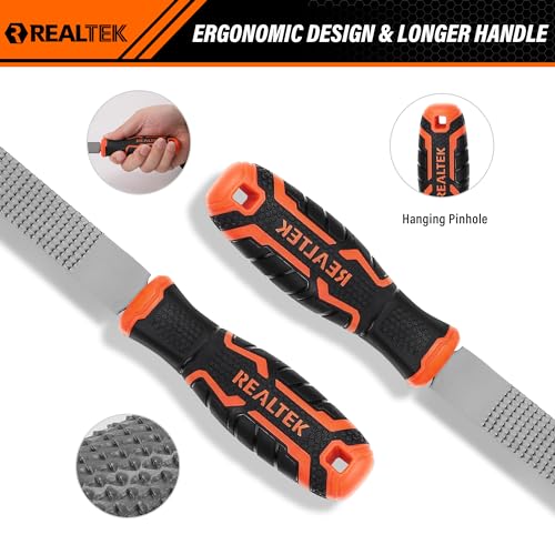 REALTEK 3-Piece 12" Wood Rasp File Set with 4" Longer Rubber Grip, T12 High Carbon Wood File Set for Woodworking, Flat/Half Round/Round Perfect Files for Wood Manual Cutting and Sharping - Image 4