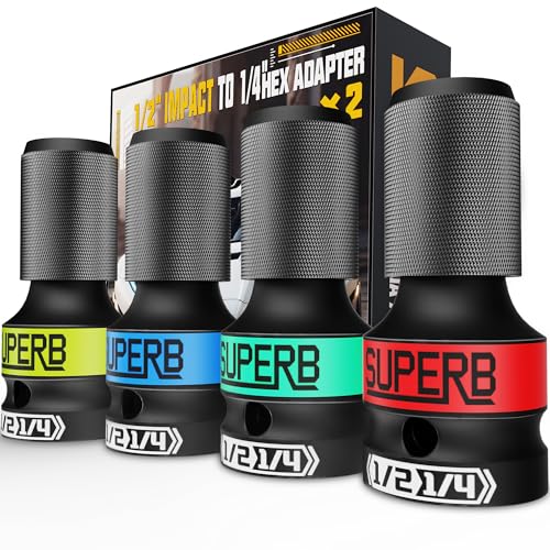 Skrweax Adaptador 1/2 a 1/4 Impacto, Adaptador de 1/2 cuadrado a 1/4 Hexagonal,Adaptador 1/2 a 1/4 Hexagonal Llave Impacto,4 piezas
