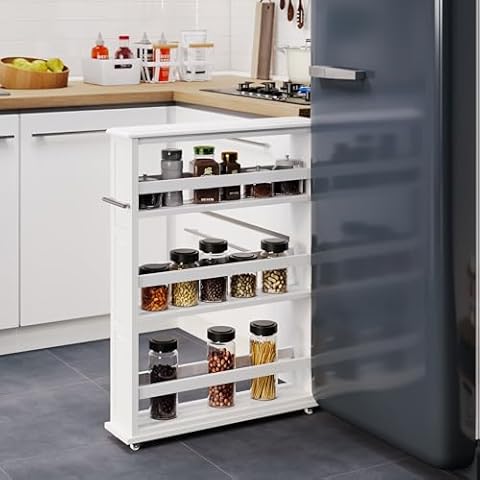 Lavish Home Slim Rolling Storage Cart - 4 Tier Utility Cart with Handle and Wheels for Bathroom, Kitchen and Laundry Room - Storage Shelves (White) Cover