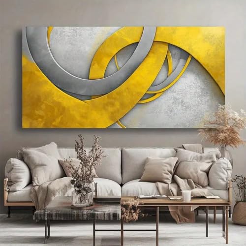 Tableau abstrait géométrique sur toile moderne sans cadre 70x140 cm pour salon