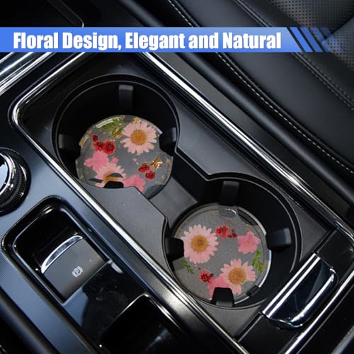 Portavasos para carro con diseño de flor rosa 2 piezas miniatura 3