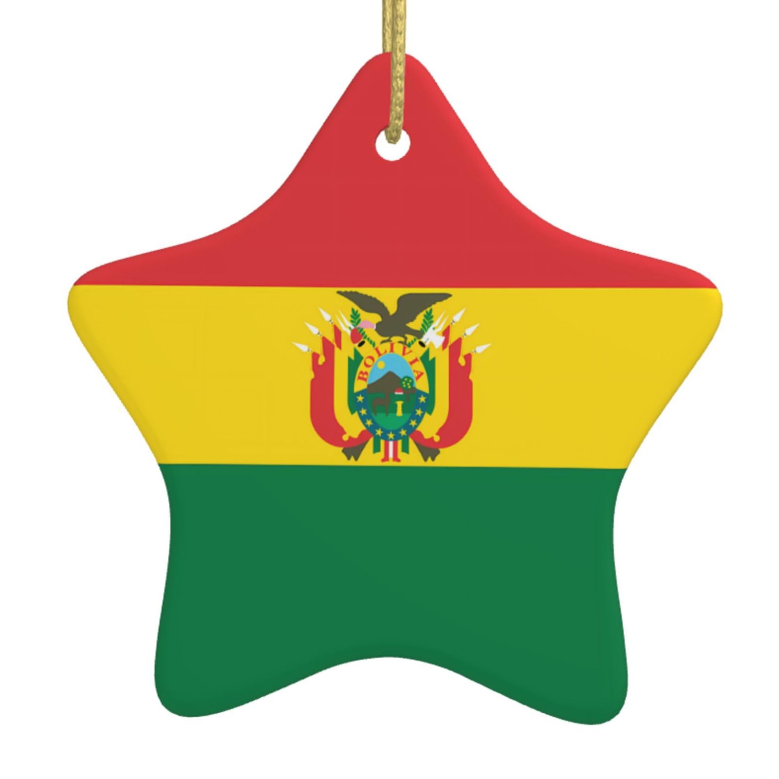Flag of Bolivia Christmas Ceramic Star Pendant with Punched Holes and Gold Wire Rope, Christmas Tree Home Decoration