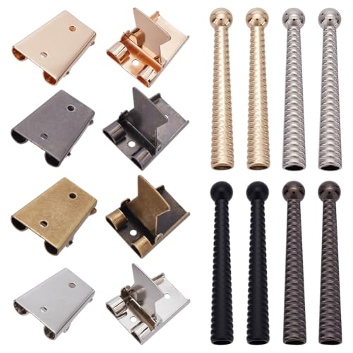 WADORN 4 Set Bolo Tie Finding Kit 4 Color Iron Bolo Tie Slides Spiral Pattern Clasps Antique Golden Bolo Tie Tips Replacement End Cap with Metal Cord End for Bolo Tie Making DIY Wallet Bag Supplies
