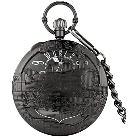 FUNGORGT Pocket Watch Musical Hand Crank Music Quartz Pocket Watch Playing Music Fob Chain Watch Locomotive Best Pocket Watch Dad Gifts Birthday Christmas Gifts Cover