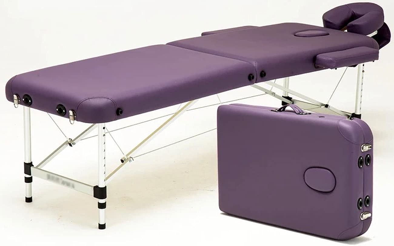 Cama de Mesa de Masaje, Cama de Masaje Plegable Comercial, sofá de Belleza, reposacabezas portátil de 2 Secciones con Altura Ajustable, pies de Aluminio (Rojo) (púrpura)