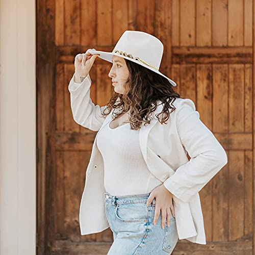 Hat Wool Panama Floppy Wide Buckle Hat Belt Classic Hat Womens Fedora Baseball Caps (White, One Size) #TOP3