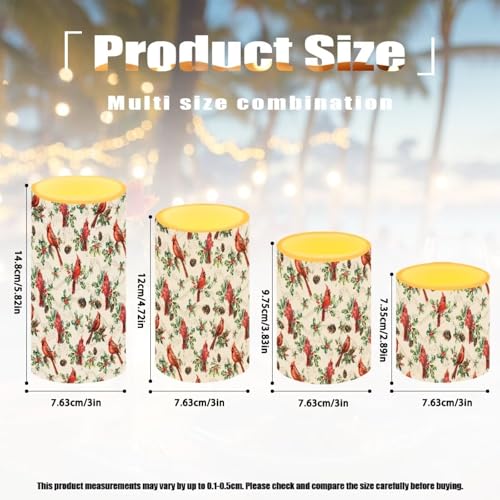 Image of Christmas Cardinal Bird Flickering Flameless Candles with Battery Powered LED Candles with Remote Timer Color Changing Control 4 Pcs Set