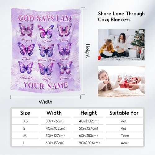Custom Butterfly Blanket, Cozy Soft Throw Gifts for Teens Girls, 50x60 Inch Cute Flannel Blanket for Butterfly Lovers, God Says I Am Throw Blankets for Bed Travel