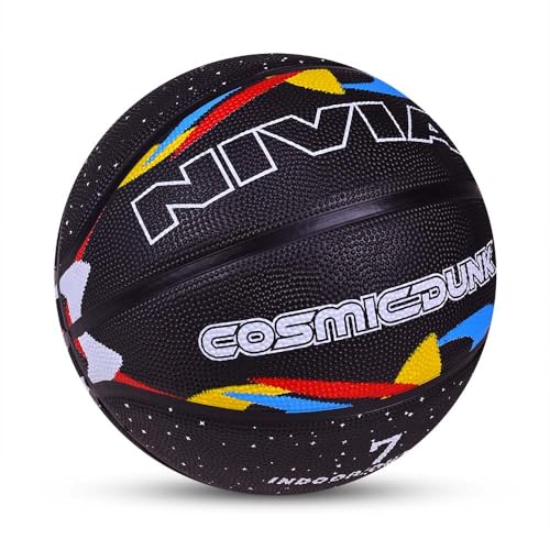 Image of Nivia Cosmic Dunk Basketball, for Men & Women, Durable Molded Rubber Ball with Pebbled Grip, Butyl Bladder, and Nylon Winding for Indoor & Outdoor Play (Size 7, Multicolor)