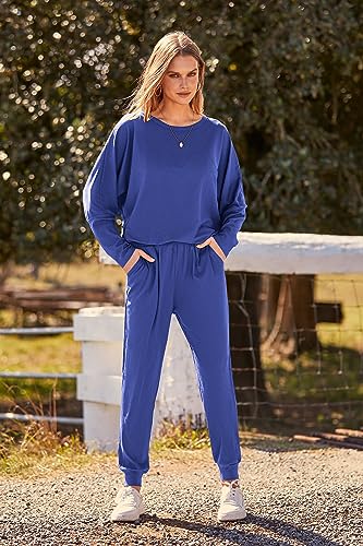 PRETTYGARDEN Women's Fall 2 Piece Lounge Set Long Sleeve Tops Ribbed Pants Spring Matching Sweatsuit Travel Outfits Clothes
