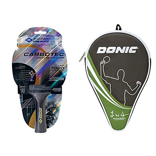 Donic-Schildkröt Raqueta de Tenis de Mesa CarboTec 7000, 100% de Carbono, Mango Cóncavo + Funda para Raqueta De Tenis De Mesa Waldner, Compartimiento Extra De Almacenamientopara para 3 Pelotas