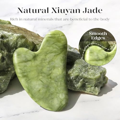 BAIMEI Gua Sha Stein für Gesicht & Körper, Natürlicher Jade Gua Sha ，Face Massager für Skincare, Strafft Haut & Jawline, Gesichtsmassage Tool für Skincare，Geschenk für Frauen