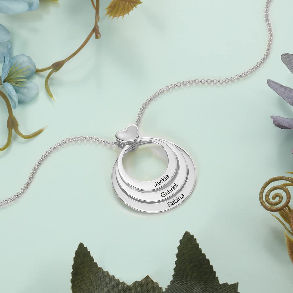 kaululu Collana Donna Cuore Personalizzata 1-5 Famiglia BFF Bambino Nome Ciondolo con Nomi Graver Gioielli Personalizzati per Mamma (3 Names Argento)