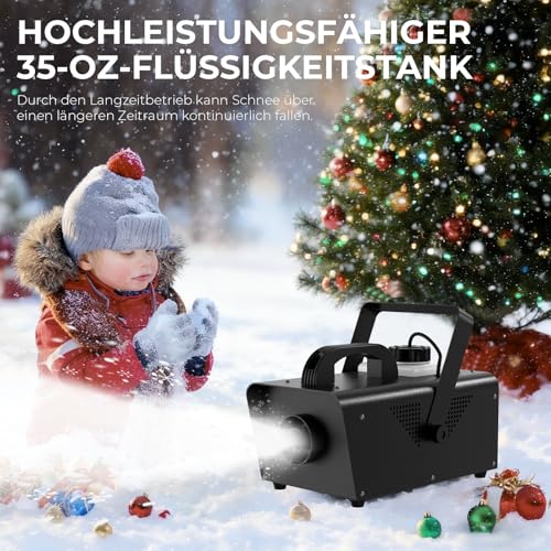 Kunstschneemaschine 600 Watt mit Fernbedienung – Schneekanone für drinnen und draußen mit 6 LED-Leuchten – Ideales Winter- und Partyschneegerät