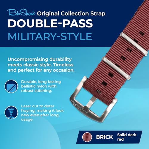 Image of BluShark - Original Collection Military-Style Waterproof Watch Strap, Fits All Timepiece Brands, Durable Nylon Wristwatch Accessories with Stainless Steel Buckle - 18mm, 20mm, 22mm & 24mm Watch Bands