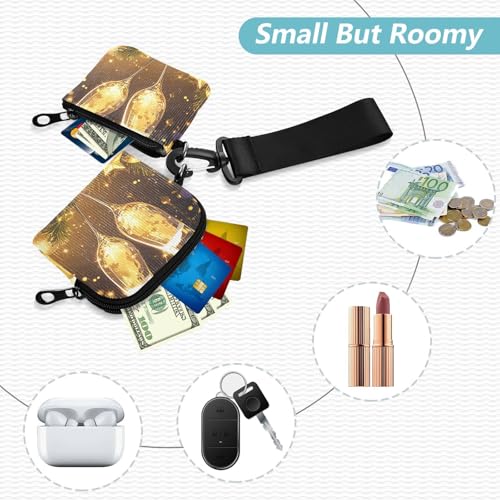 Golden Christmas Champagne Women's Wallets Card Cases Large Capacity Women Credit Card Case Coin Purse with Wristlet Strap for Work Travel 2 Packs2