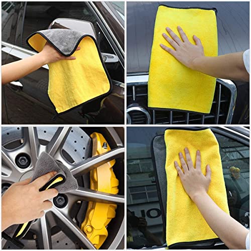 Image of 4 Pcs Microfiber Cleaning Cloth + 12 Pc Car Wash Powder Tabs, Heavy Duty Car Cloth Microfiber for Washing Drying Polishing, Reusable Dusting Cloth and Car Cleaning Cloth for Home Garage and Bike Use