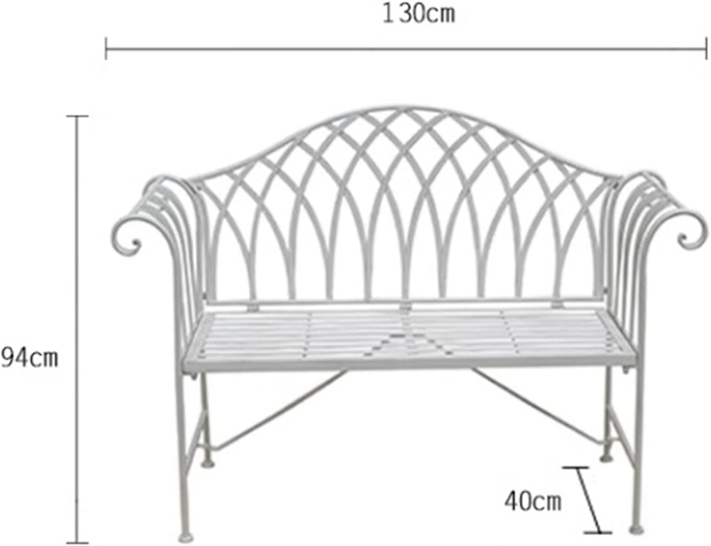 Outdoor Garden Bench Outdoor Bench with Backrest Armrest, Forged Iron 51.1-inch Outdoor Garden Bench, 2-Person Metal Bench Park Bench(White)