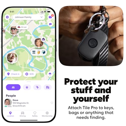 Image of Life360 Tile Pro - Powerful Bluetooth Tracker, Key Finder and Item Locator for Keys, Bags and More. Both iOS and Android Compatible. Phone Finder. 1-Pack (Black)