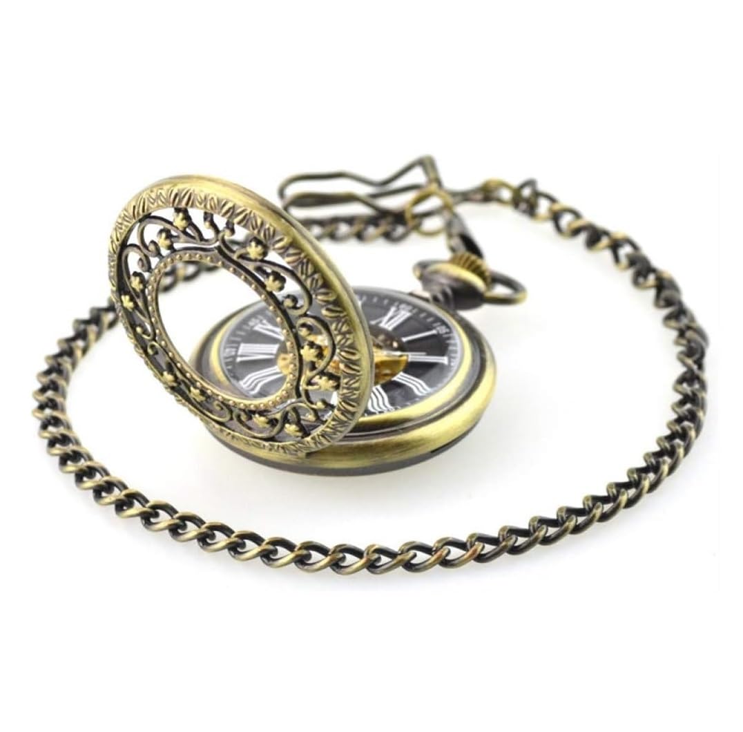 Dekoracja Zegarka Kieszonkowego Zegarek kieszonkowy Steampunk Rzeźbione kwiaty Ręcznie nakręcany Mechaniczny Cyfry rzymskie Szkielet Akcesoria Do Kostiumu(D)