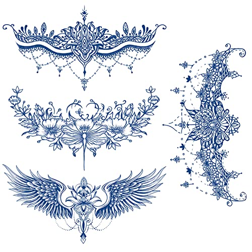 Glaryyears Semi Permanent Tattoos For Women Girls, 4 Pack Large Realistic Long Lasting Temporary Tattoo Looks Like Real, Sexy Flowers On Body Chest Underboob Tramp Stamp Waist Lower Back Beach Party #TOP1