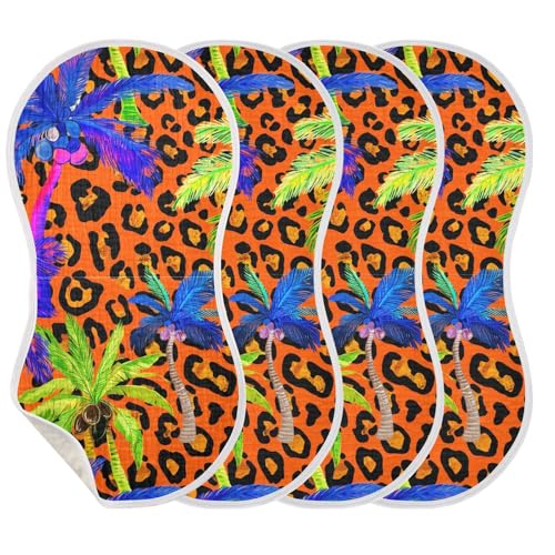 Palmtrees Leopard Orange Burp Cloths for Babies Burp Rag Cotton Spit Up Rag for Girls Babies3