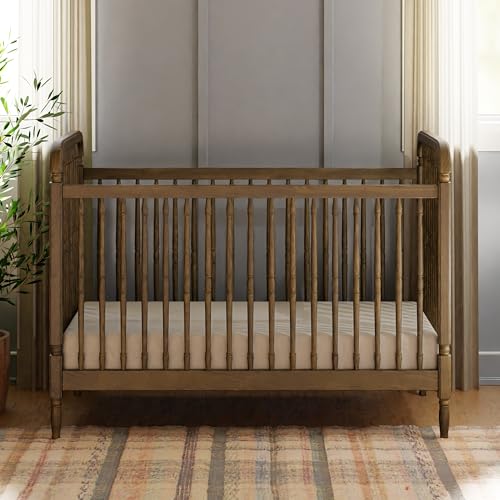Image of Namesake Liberty 3-in-1 Convertible Spindle Crib, Natural Walnut | GREENGUARD Gold & FSC Certified, Converts to Toddler Bed & Daybed, 4 Adjustable Heights, Toddler Conversion Kit Included