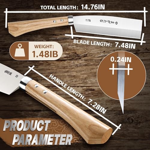 Image of Dream Reach Japanese Nata Knife - 3 in 1 Fixed Blade Outdoor Knife | 3 in 1 (Machete, Hatchet, Nata Knife), with Wooden Sheath, for Chopping Wood Kindling, for Garden Yard Camping Hiking, Gift