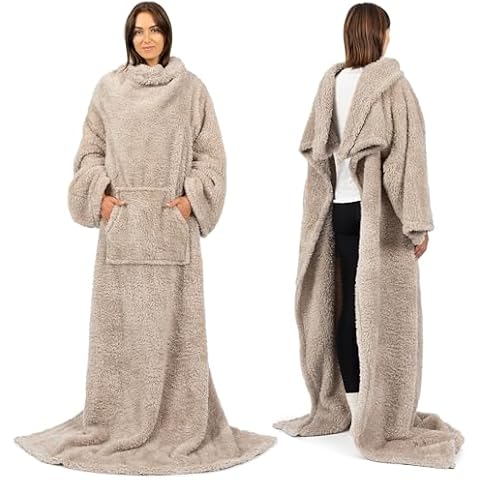 PAVILIA Sherpa Fleece Wearable Blanket with Sleeves Cover