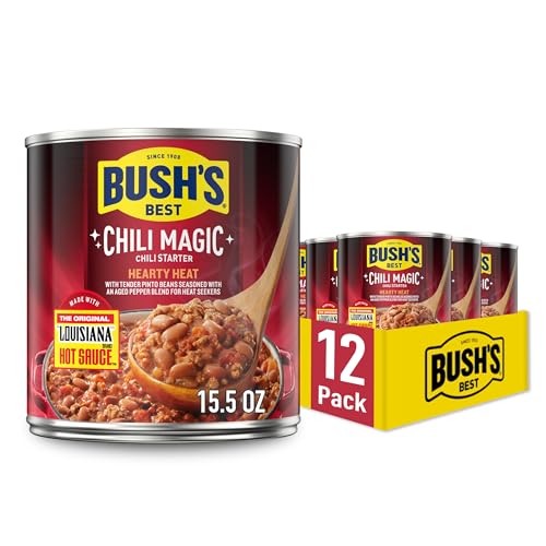 BUSH'S BEST 15.5 oz Canned Chili Magic Chili Beans Hearty Heat, Source of Plant Based Protein and Fiber, Low Fat, Gluten Free, (Pack of 12)