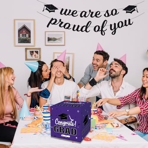 Image of Graduation Card Box 2026, Purple Foldable Cardboard Card Box for Party, 2026 Graduation Party Decorations, Purple Graduation Box