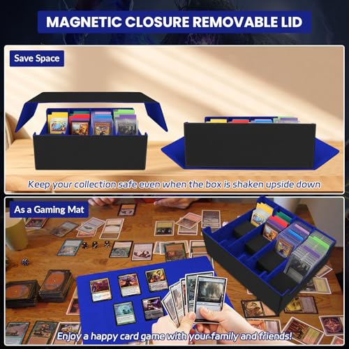 Image of AOBOPLE 3400+ Trading Card Storage Box,Storage Box for Top Loaders Hold 616+,PU Magnetic Card Box with 16 Dividers&4 Supporters for MTG /TCG Sport Cards