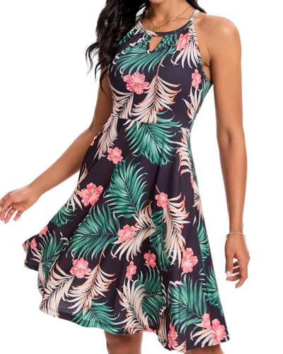 Image of ANYFITTING Built in Bra Halter Dresses for Women 2026 Summer Pockets Dress Flowy Midi Sundresses Beach Vacation